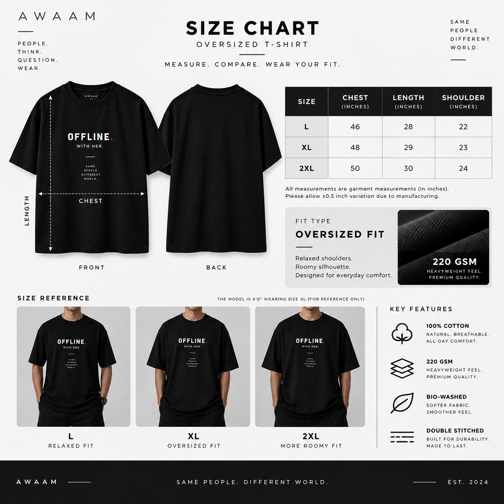 OFFLINE. WITH YOU. — Couple Oversized T-Shirt