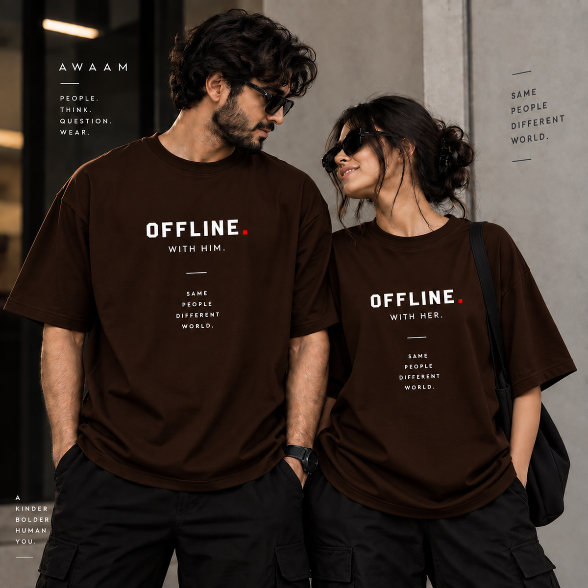 OFFLINE. WITH YOU. — Couple Oversized T-Shirt